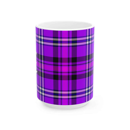 Personalized Vibrant Plaid Ceramic Mug, Cozy Drinkware for Coffee Lovers, Perfect Gift