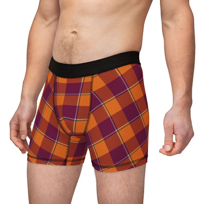 Tahiti Gold and Rose Bud Cherry Plaid Men's Boxers, Stylish, Unique Underwear for Everyday Wear