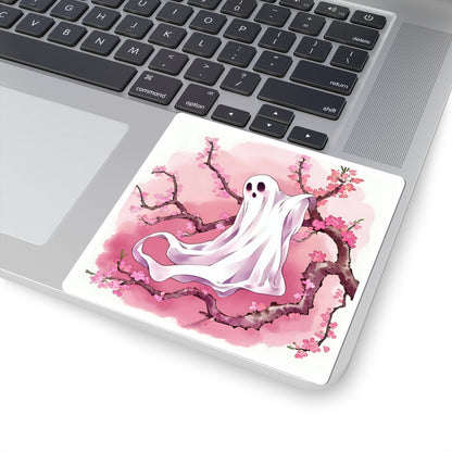 Whimsical Ghost Cherry Blossom Stickers, Cute Decor, Gift for Halloween, Kawaii Sticker, Laptop Decal - Celtic Scents