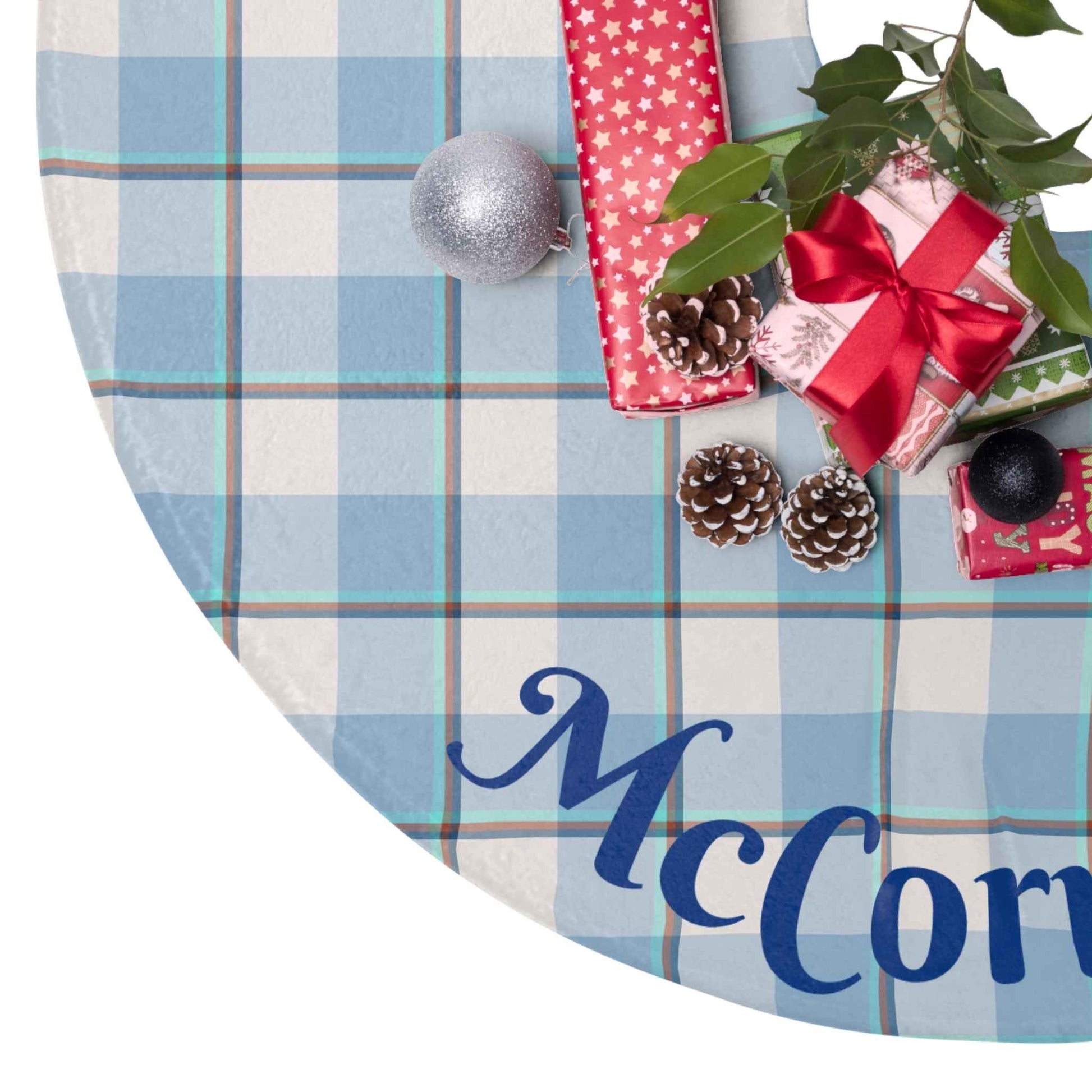 Classic Blue Plaid Christmas Tree Skirt, Personalized Holiday Decor, Festive Home Accessory, Winter Celebration Decor, McCormick Tree Skirt