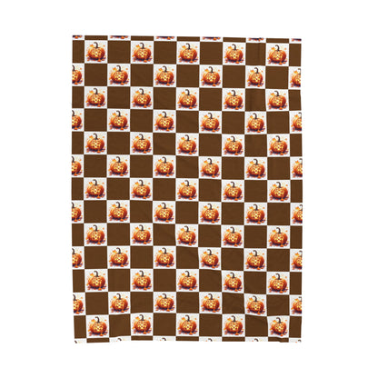 Cozy Pumpkin Check Velveteen Blanket | Fall Decor, Autumn Gift, Halloween Throw, Snuggle Blanket, Home Comfort - Celtic Scents