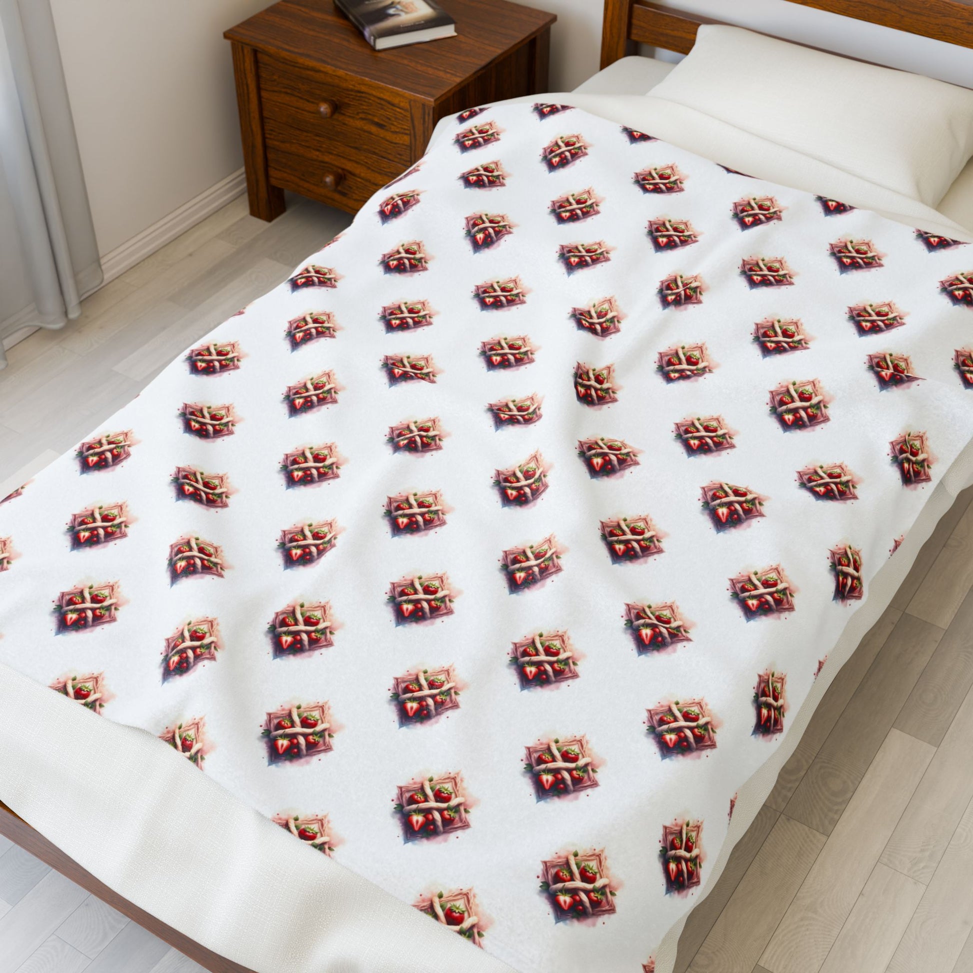 Cozy Velveteen Plush Blanket for Warmth, Home Decor, Gifting, Living Room Accessory, Snuggling, Strawberry Design - Celtic Scents