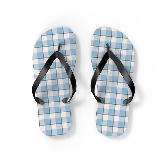 Stylish Blue Plaid Flip Flops for Summer, Beach Sandals, Casual Footwear, Vacation Shoes, Pool Essentials - Celtic Scents