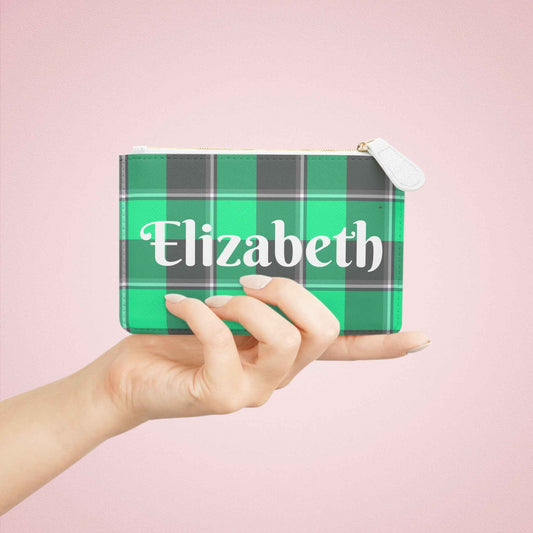 Personalized Plaid Mini Clutch Bag, Green Clutch for Women, Gift for Her, Custom Accessory, Stylish Pouch for Everyday Use