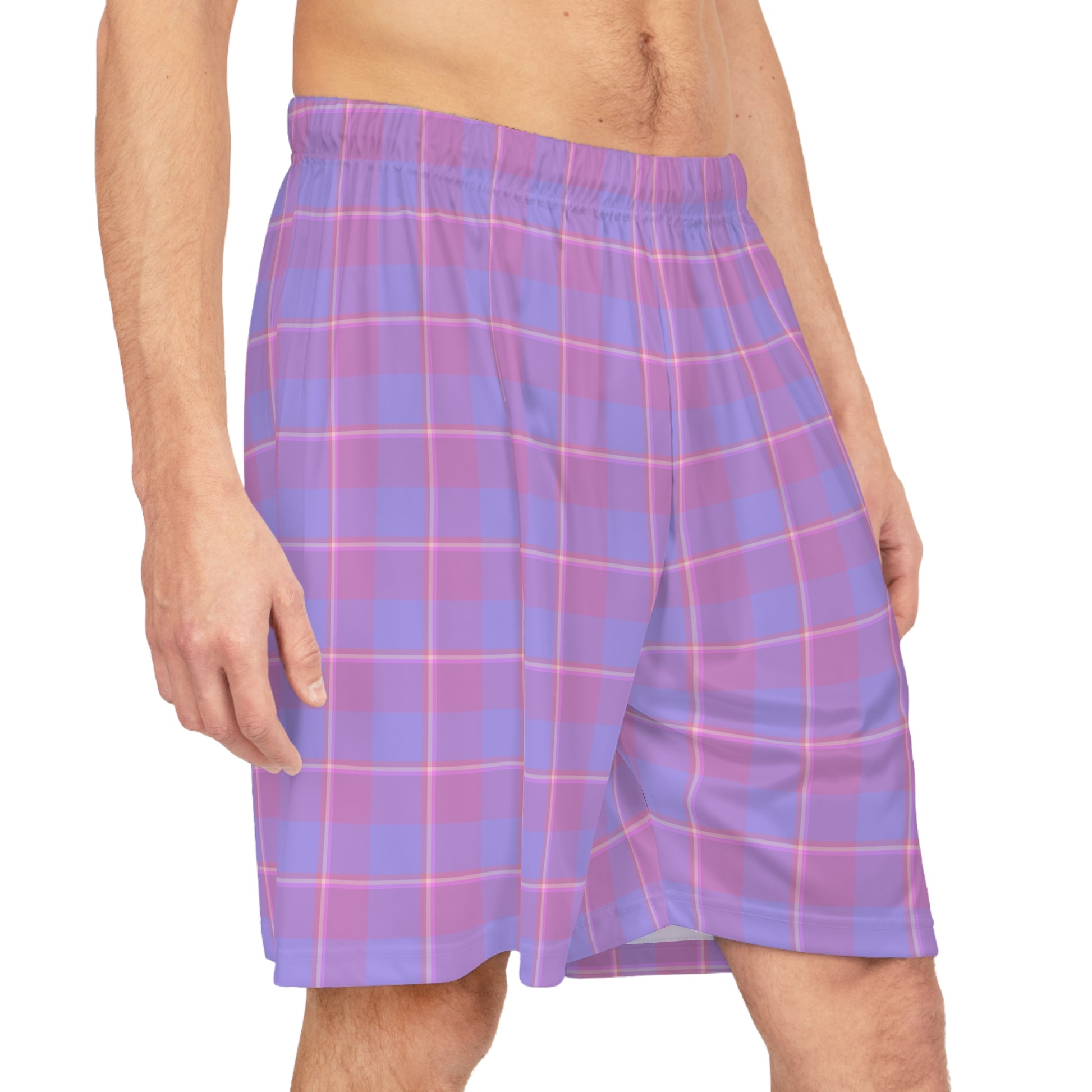 Trendy Pink Plaid Basketball Shorts, Casual Summer Wear, Athleisure, Comfy Workout Gear, Gift for Sports Lovers - Celtic Scents