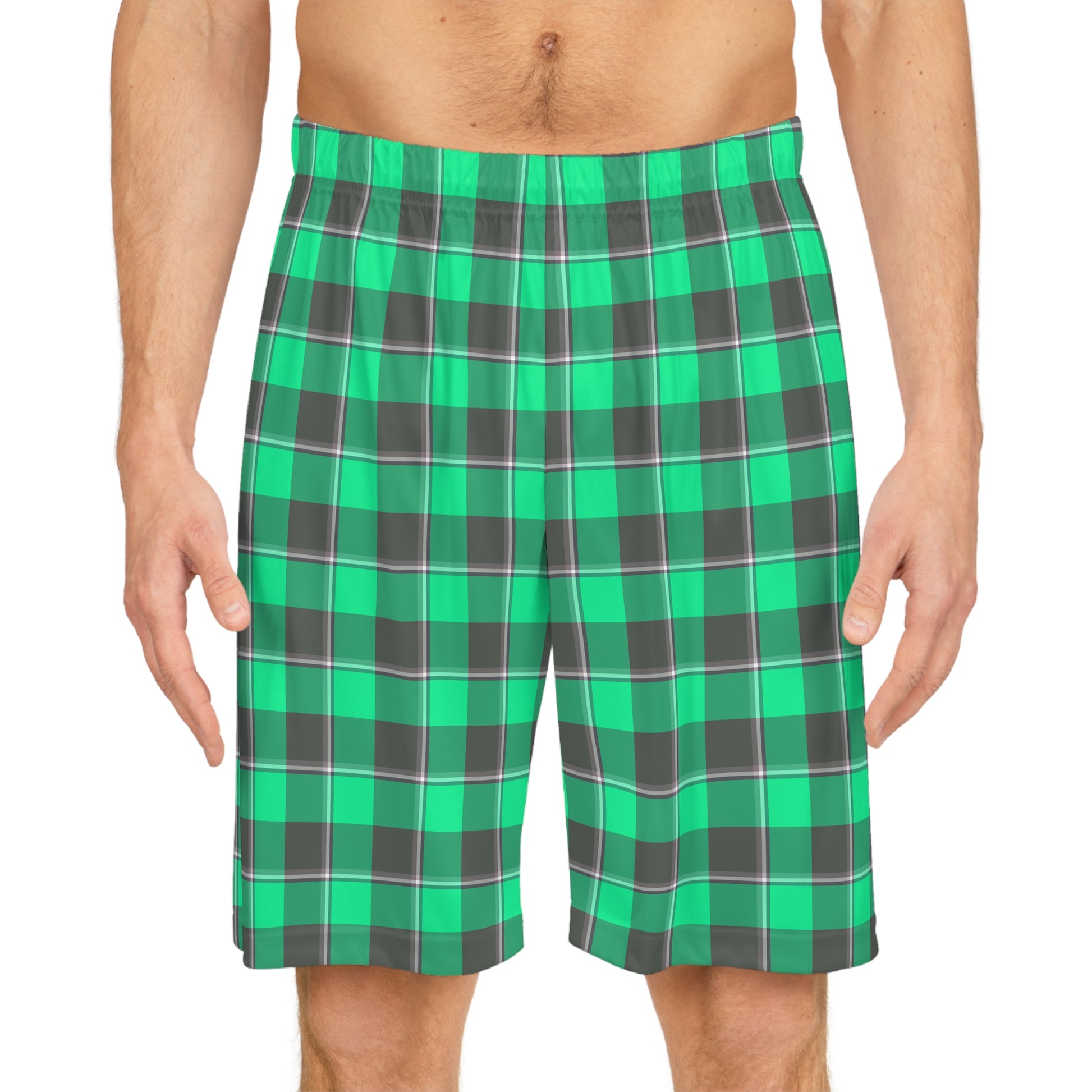 Stylish Basketball Shorts, Green Plaid Wear, Summer Sports, Workout Gear, Gym Essentials, Casual Loungewear - Celtic Scents