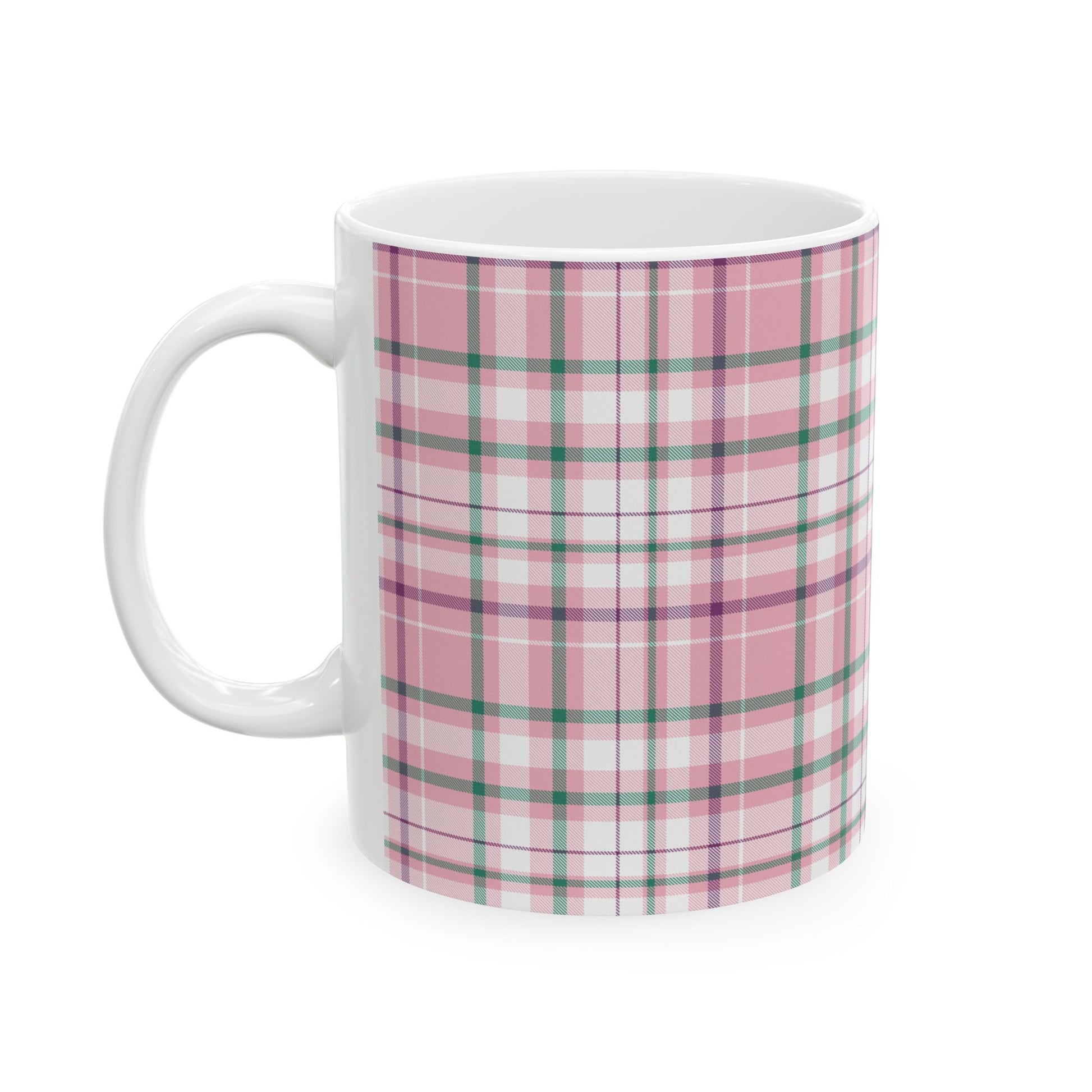 Cozy Multi Pink Plaid Mug | 11oz, 15oz Coffee Cup | Perfect for Autumn, Home Decor, Gift for Friends and Family, Warm Beverage Enjoyment - Celtic Scents