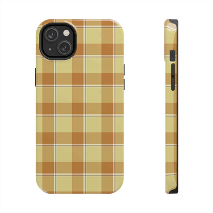 Stylish Autumn Plaid Tough Phone Cases, Trendy Phone Accessories, Durable Phone Protection, Yellow and Brown Plaid, Perfect Gift