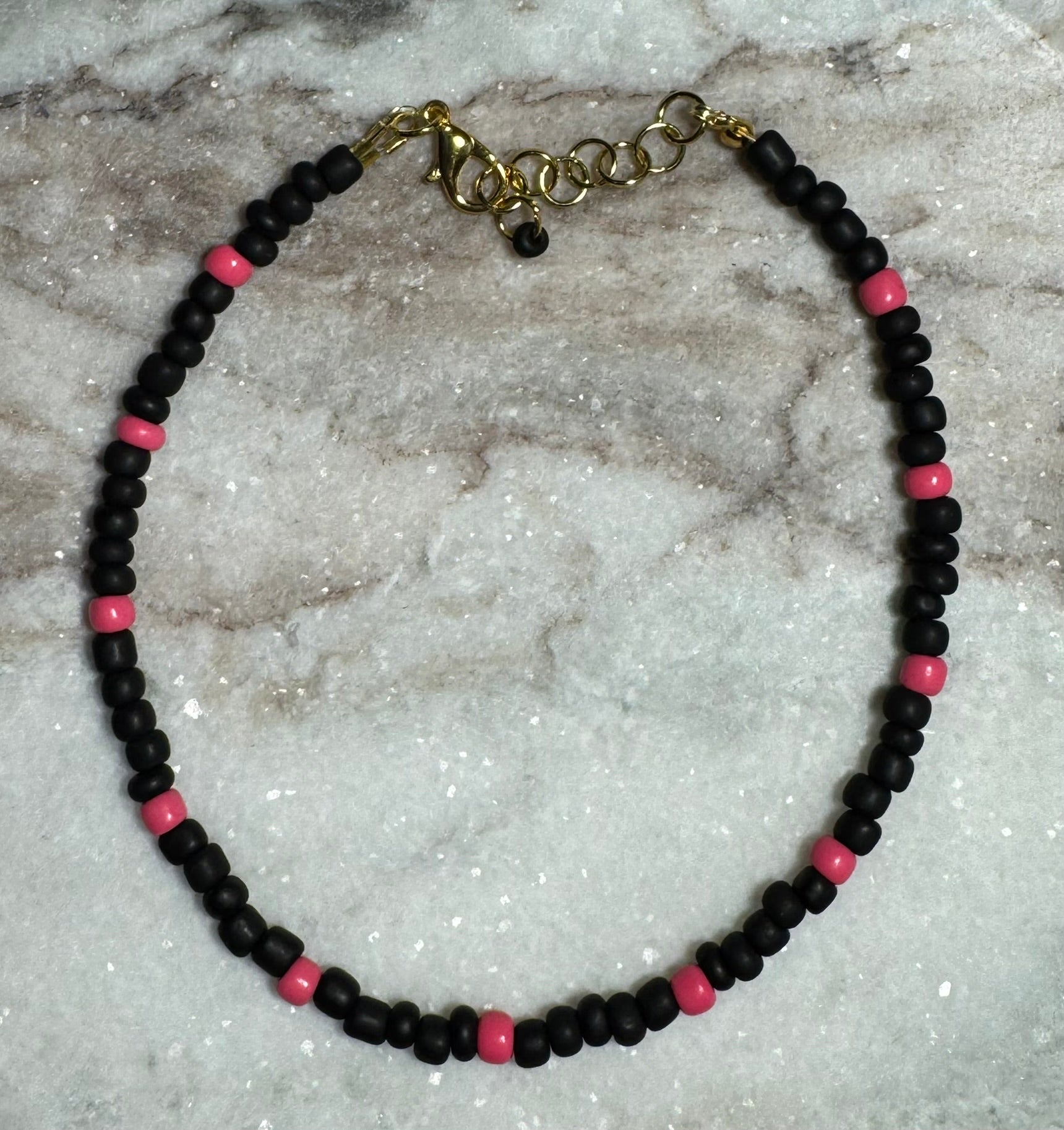 Black and Pink Beaded Anklet - Celtic Scents