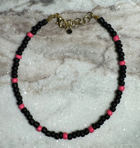 Black and Pink Beaded Anklet - Celtic Scents