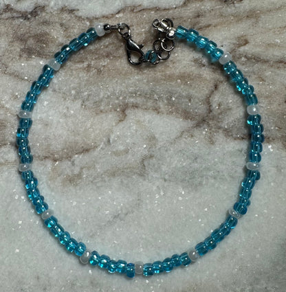 Blue and White Seed Bead Anklet with Lobster Clasp - Celtic Scents