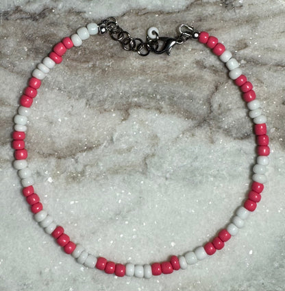 Pink and White Seed Bead Anklet with Lobster Clasp - Celtic Scents
