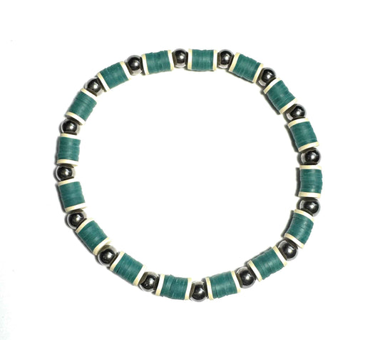 Heishi Teal Beaded Stretch Anklet with Metallic Accents, Elastic