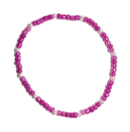 Stretchy Anklet, Rose Pink Glass and Faux Pearl Beaded Design, Minimalist Boho Beach Jewelry