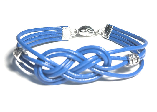 Blue Leather Celtic Knot Bracelet with Heart Magnetic Clasp