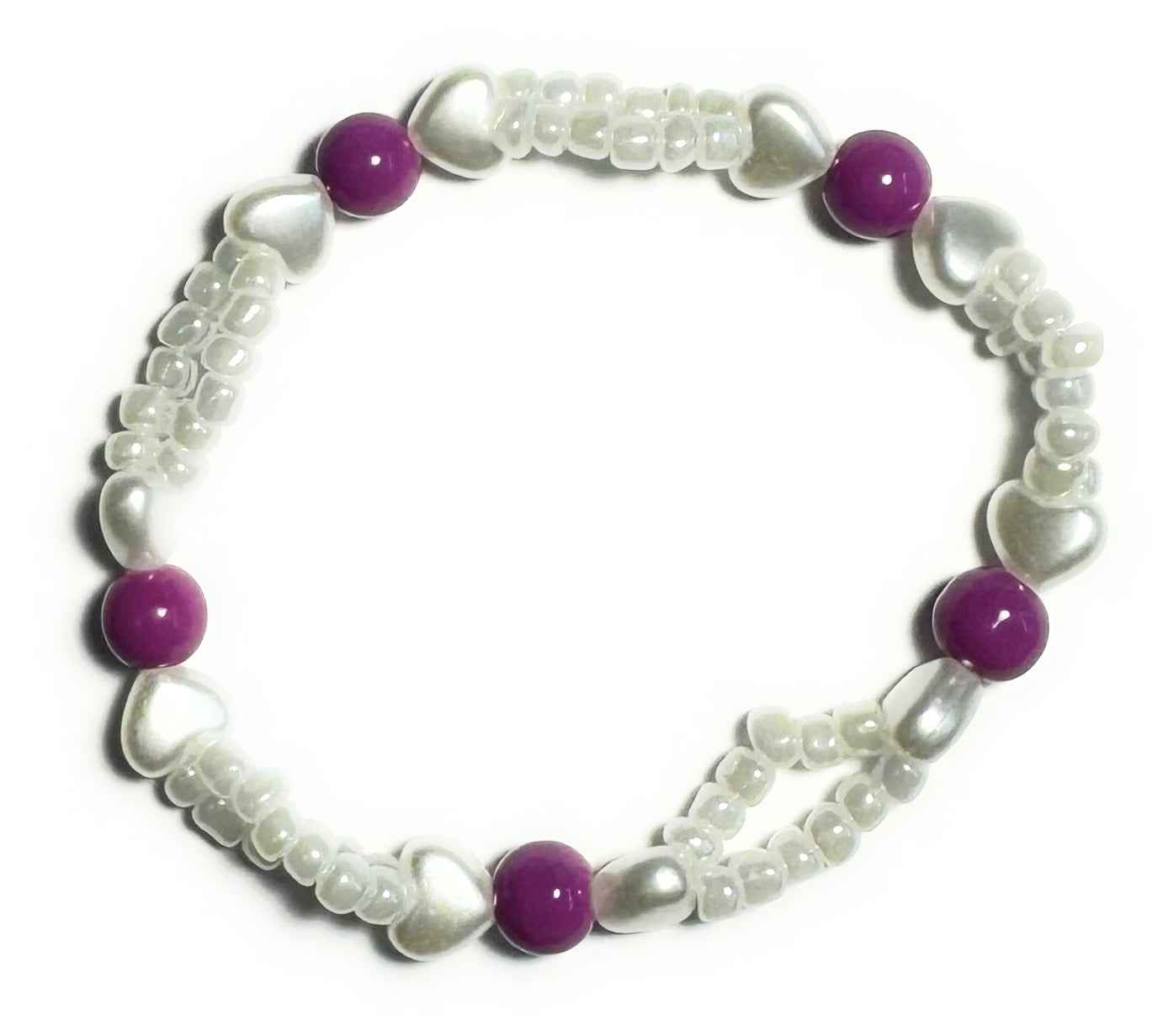 White and Purple Beaded Stretchy Bracelet