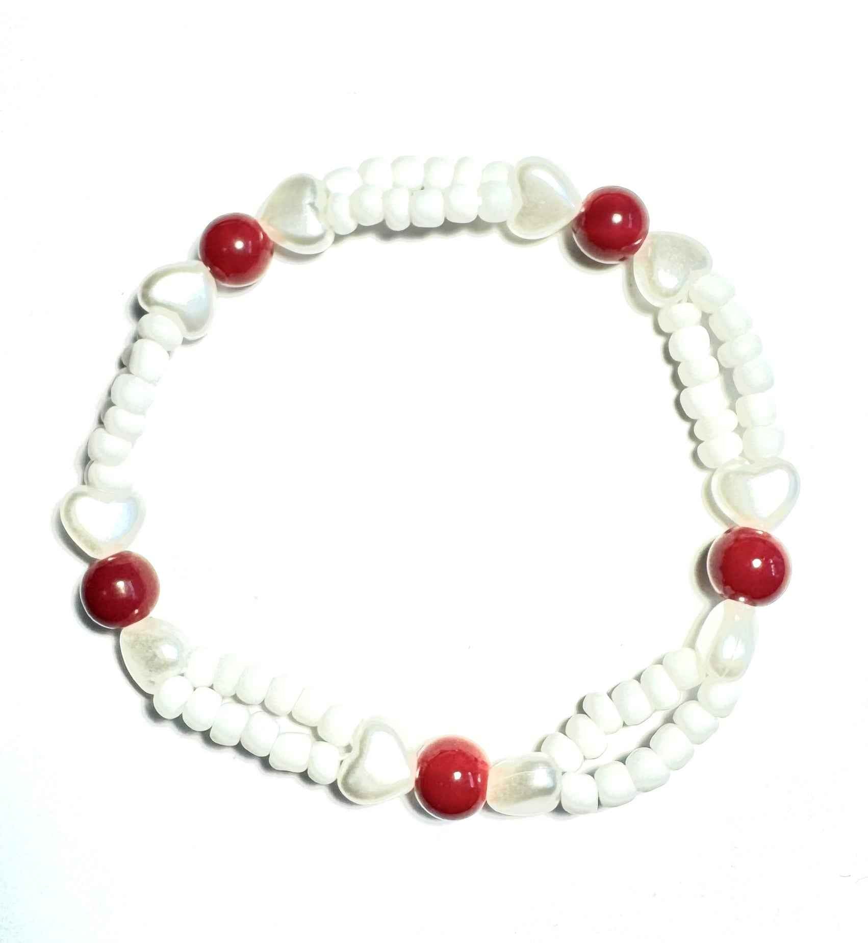 Red and White Stretchy Beaded Bracelet