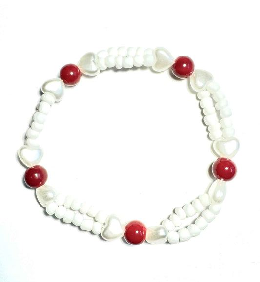 Red and White Stretchy Beaded Bracelet