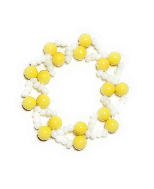 Yellow and White Beaded Bracelet, Stretchy