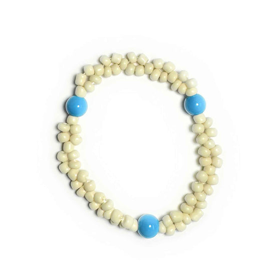 Off White Blue Bead Bracelet Stretchy