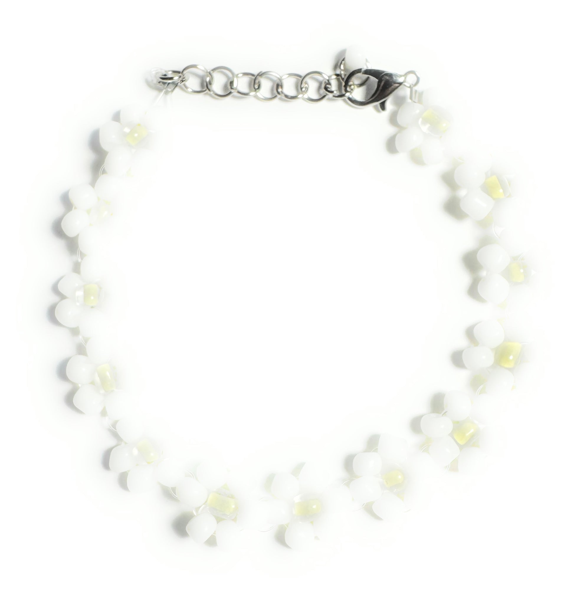White and Yellow Daisy Seed Bead Bracelet with Lobster Clasp - Celtic Scents