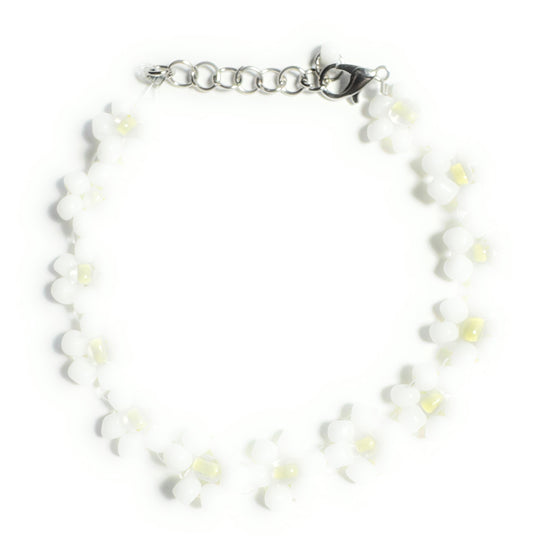 White and Yellow Daisy Seed Bead Bracelet with Lobster Clasp - Celtic Scents