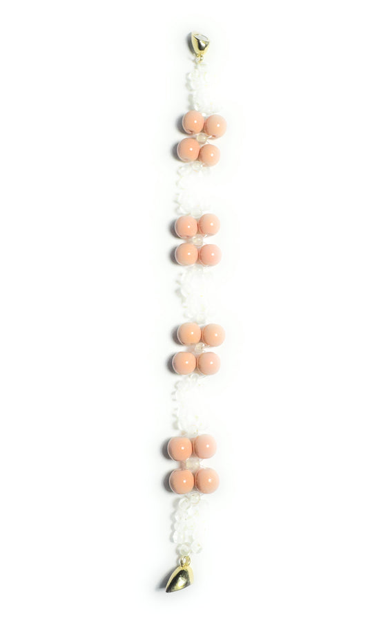 Peach and Clear Beaded Bracelet with Heart Magnetic Clasp - Celtic Scents