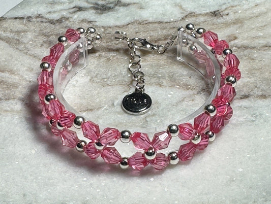 Pink and Silver Beaded Bracelet with Lobster Clasp and Hope Charm - Celtic Scents