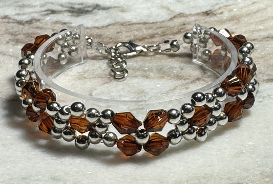 Brown and Silver Beaded Bracelet with Lobster Clasp - Celtic Scents