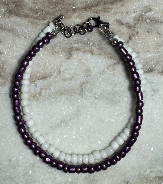 Purple and White Beaded Duo Bracelet - Celtic Scents