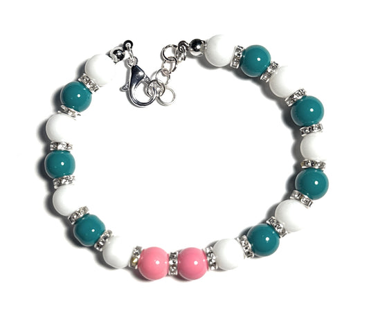 White, Teal, and Pink Beaded Bracelet with Lobster Clasp - Celtic Scents