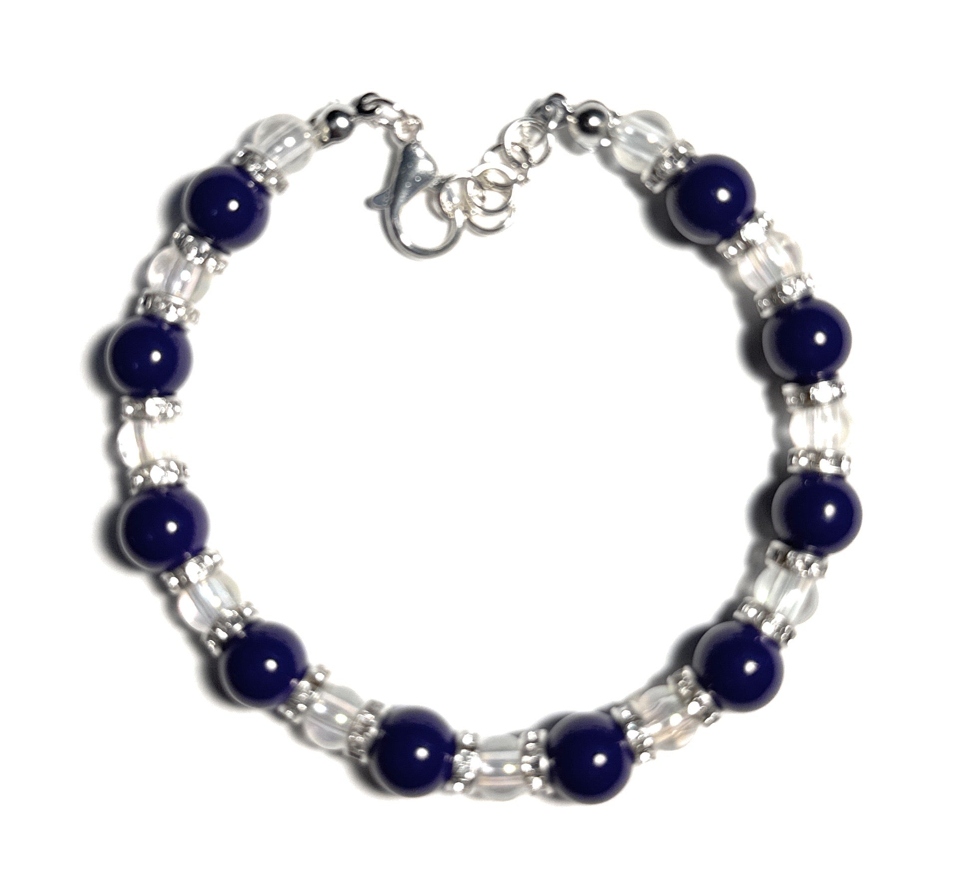 Dark Purple and Clear Glass Beaded Bracelet with Lobster Clasp - Celtic Scents