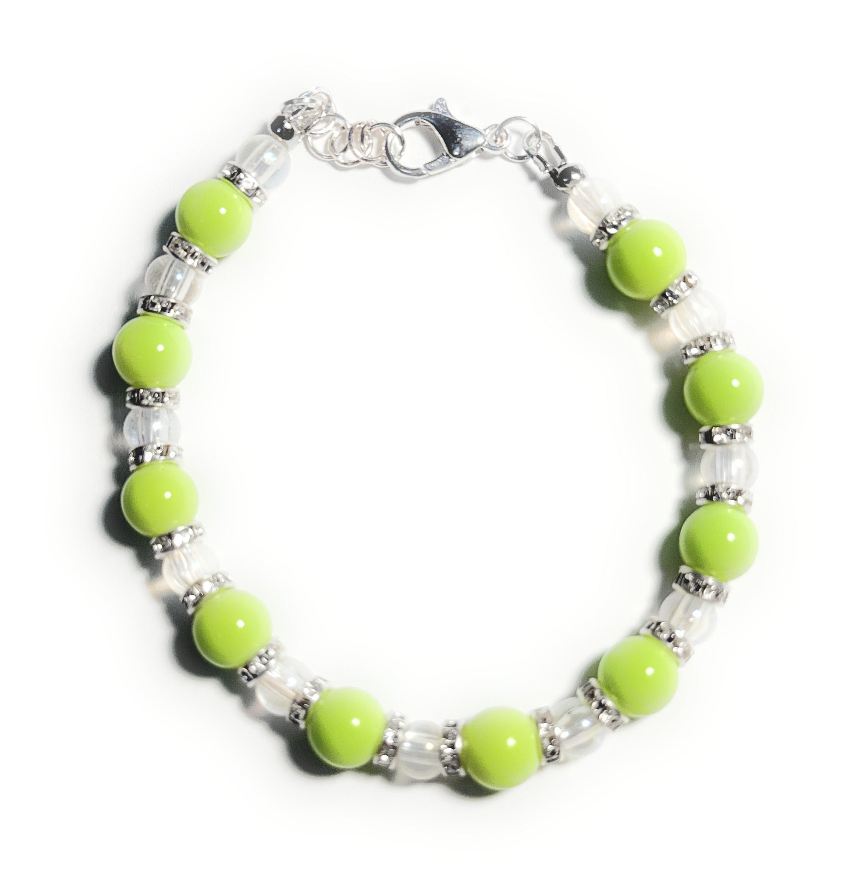 Lime Green and Clear Glass Beaded Bracelet with Lobster Clasp - Celtic Scents