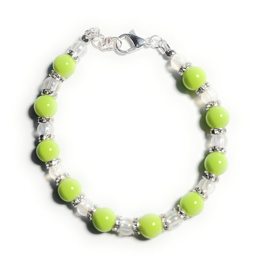 Lime Green and Clear Glass Beaded Bracelet with Lobster Clasp - Celtic Scents