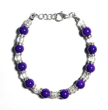 Purple and Clear Glass Beaded Bracelet with Rhinestone Accents and Lobster Clasp - Celtic Scents
