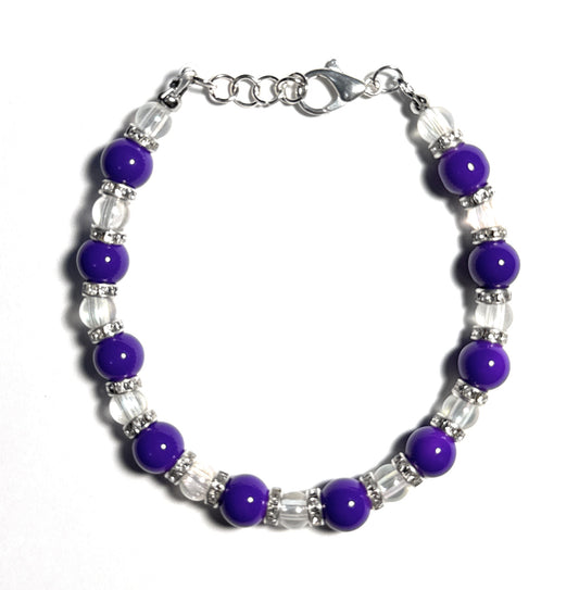 Purple and Clear Glass Beaded Bracelet with Rhinestone Accents and Lobster Clasp - Celtic Scents