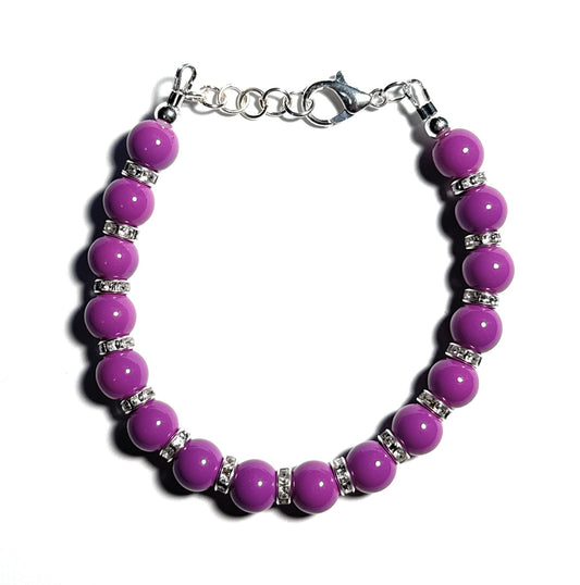 Purple Beaded Bracelet with Crystal Rhinestone Spacers and Lobster Clasp - Celtic Scents