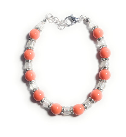 Orange and Clear Beaded Bracelet with Rhinestone Accents, Lobster Clasp - Celtic Scents