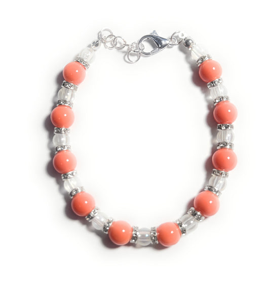 Orange and Clear Beaded Bracelet with Rhinestone Accents, Lobster Clasp - Celtic Scents