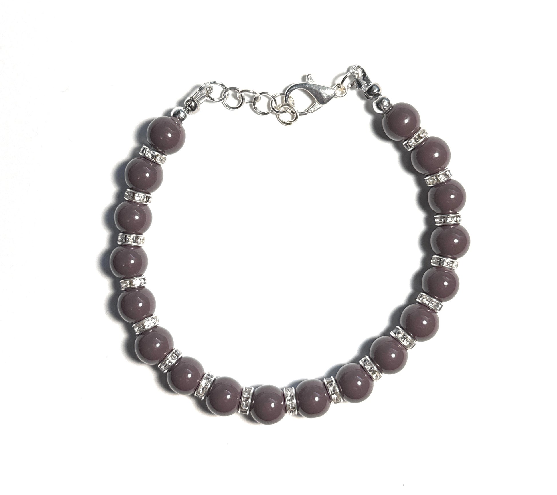 Brown Glass Bead Bracelet with Crystal Rhinestone Spacers and Lobster Clasp - Celtic Scents