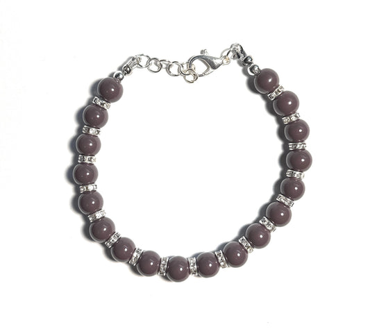 Brown Glass Bead Bracelet with Crystal Rhinestone Spacers and Lobster Clasp - Celtic Scents