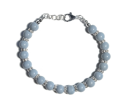 Elegant Gray Glass Beaded Bracelet with Crystal Rhinestone Spacers and Lobster Clasp - Celtic Scents