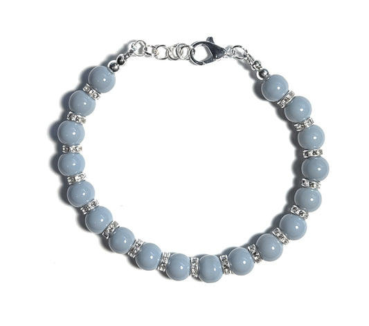 Elegant Gray Glass Beaded Bracelet with Crystal Rhinestone Spacers and Lobster Clasp - Celtic Scents