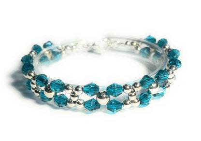 Teal Bicone and Silver Alloy Beaded Bracelet, Minimalist Boho Style, Lobster Clasp Closure