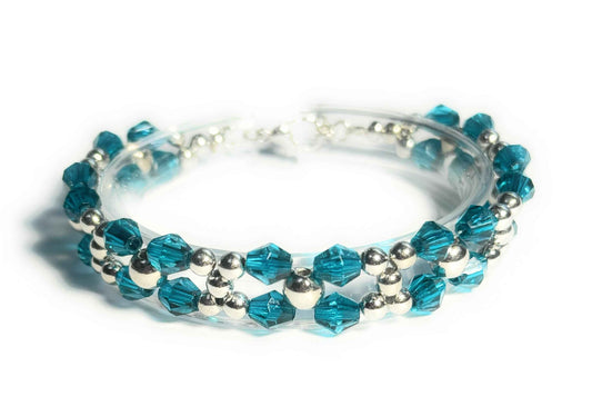 Teal Bicone and Silver Alloy Beaded Bracelet, Minimalist Boho Style, Lobster Clasp Closure