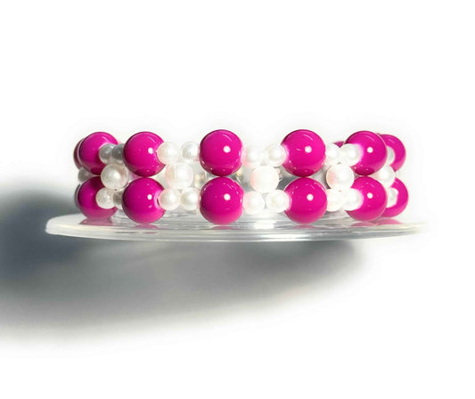 Pink and White Faux Pearl Beaded Bracelet with Lobster Clasp, Minimalist Boho Style, Anniversary Birthday Gift