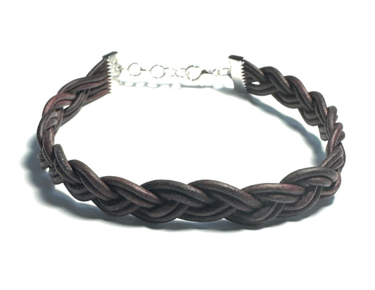 Braided Leather Bracelet, 6 Strand Tibetan Red, Handcrafted in USA