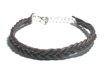 Leather Bracelet, 5 Strand Braided Design, Tibetan Red