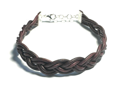 Leather Bracelet, 6-Strand Braided Design, Tibetan Red, Made in USA