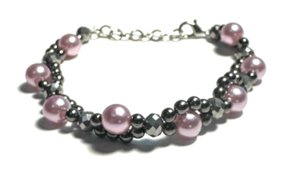 Bracelet, Pink and Silver Beads, Metallic Accents